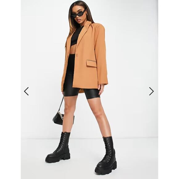 NWT Missguided Women's Tailored Oversized Blazer Boyfriend Longline Camel Size 6 - Picture 1 of 8